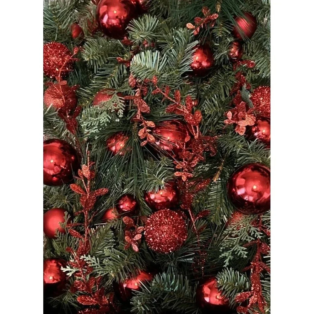 9ft x 12in Pre-Lit Battery Operated LED White Lights~ Red Mix Artificial Garland
